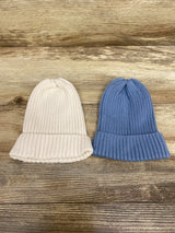 2pk Knit Fold-Over Beanies Blue/White One Size