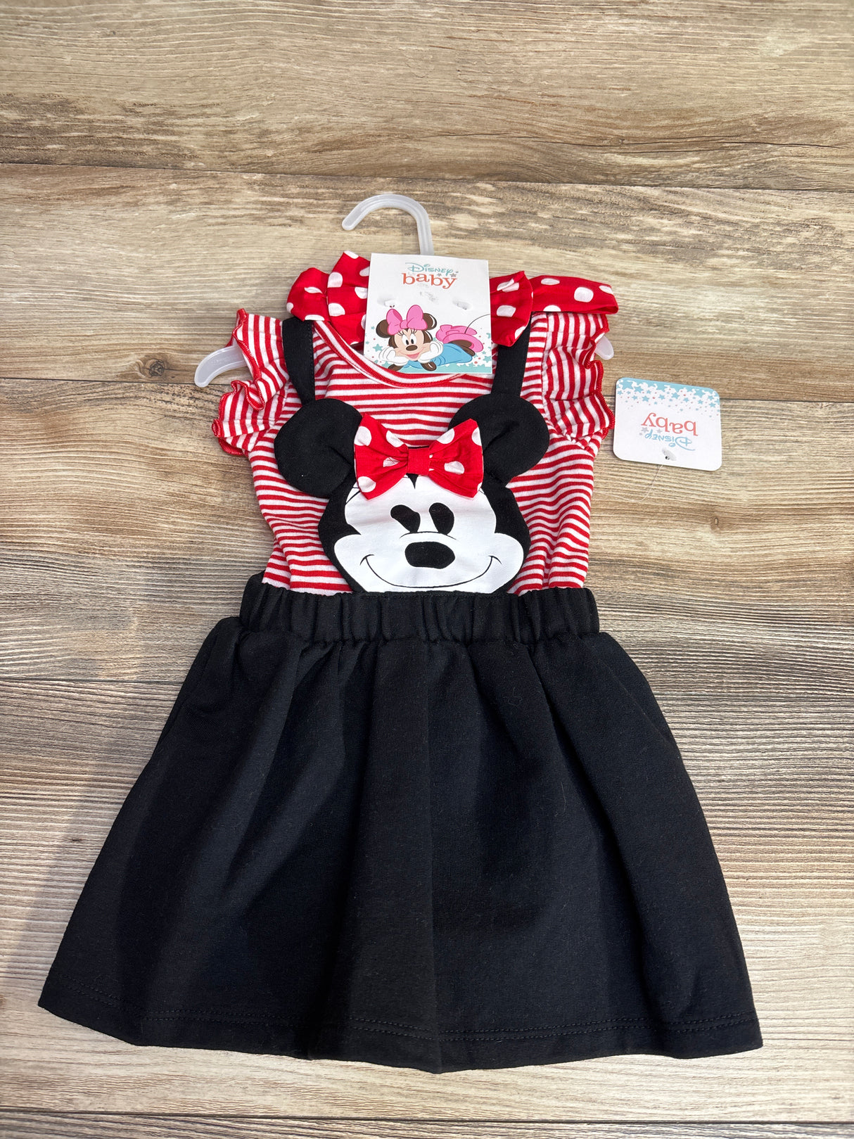 NEW Disney Baby 3pc Minnie Mouse Skirtall & Striped Bodysuit Set Red sz 6-9m