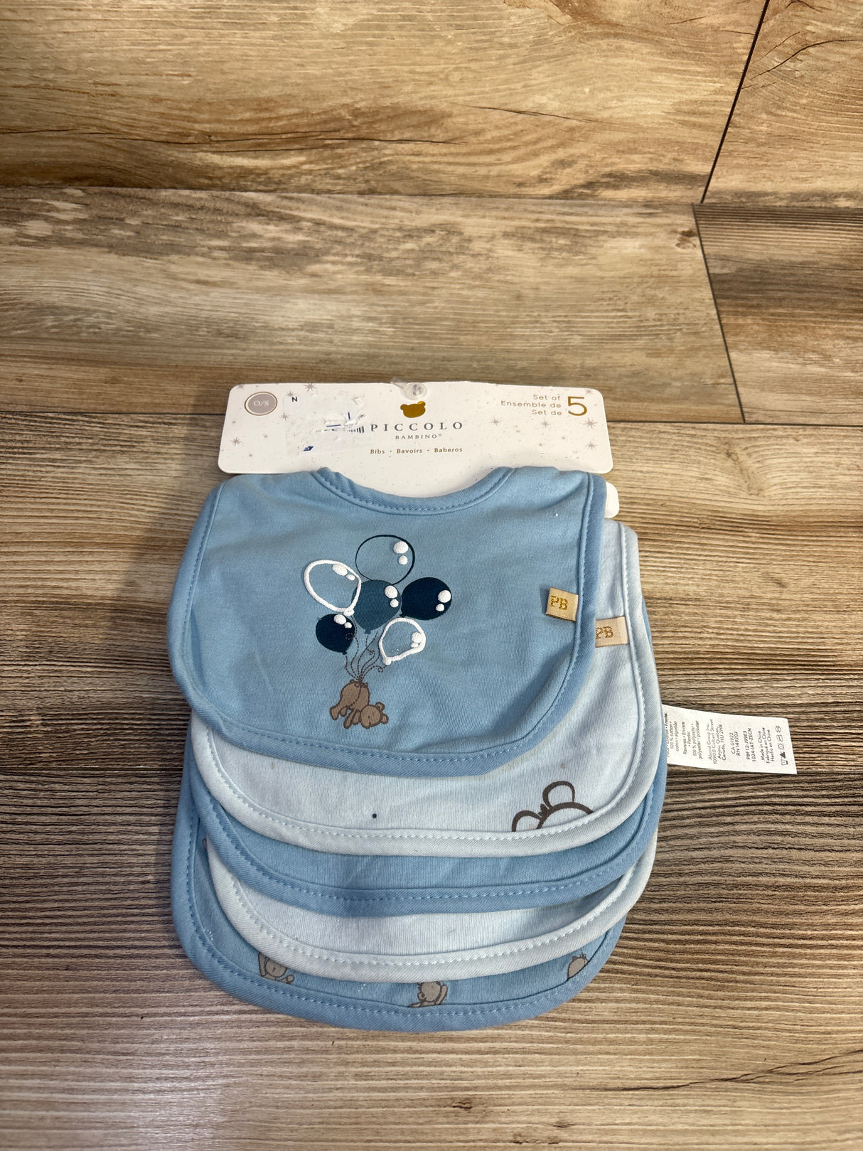 NEW Piccolo Bambino 5pk Bibs Blue 0-12m