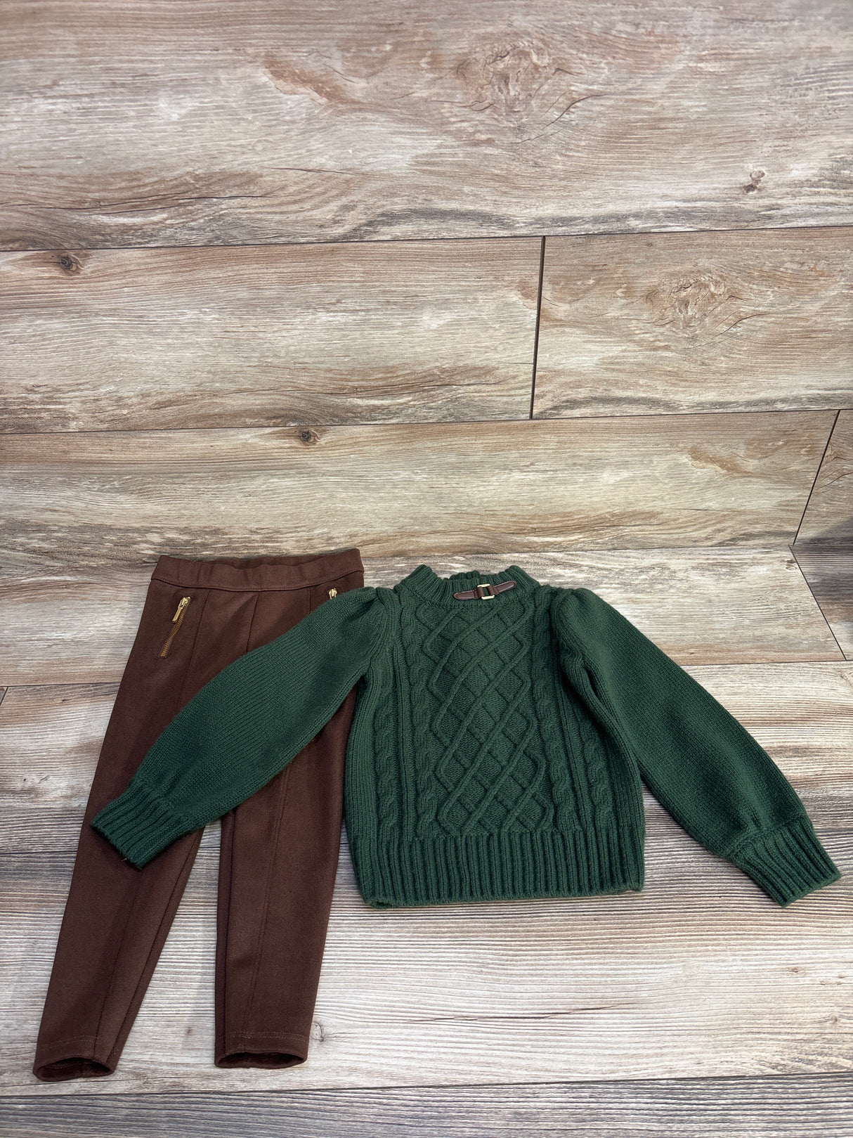 Janie & Jack The Equestrian Cable Sweater & Rich Brown Sueded Pants sz 3T