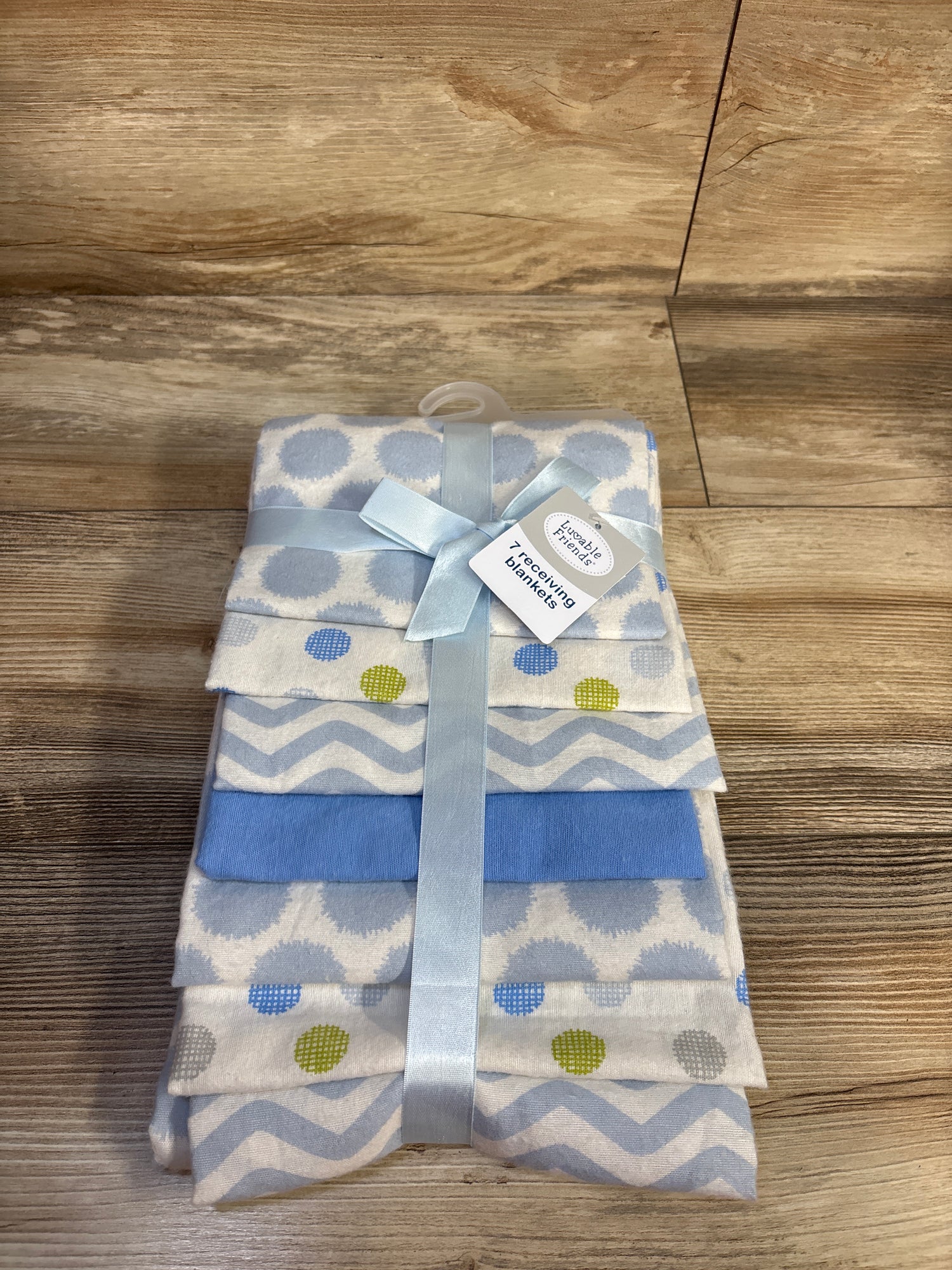 NEW Luvable Friends 7pk Cotton Poly Flannel Receiving Blankets, Blue Chevron