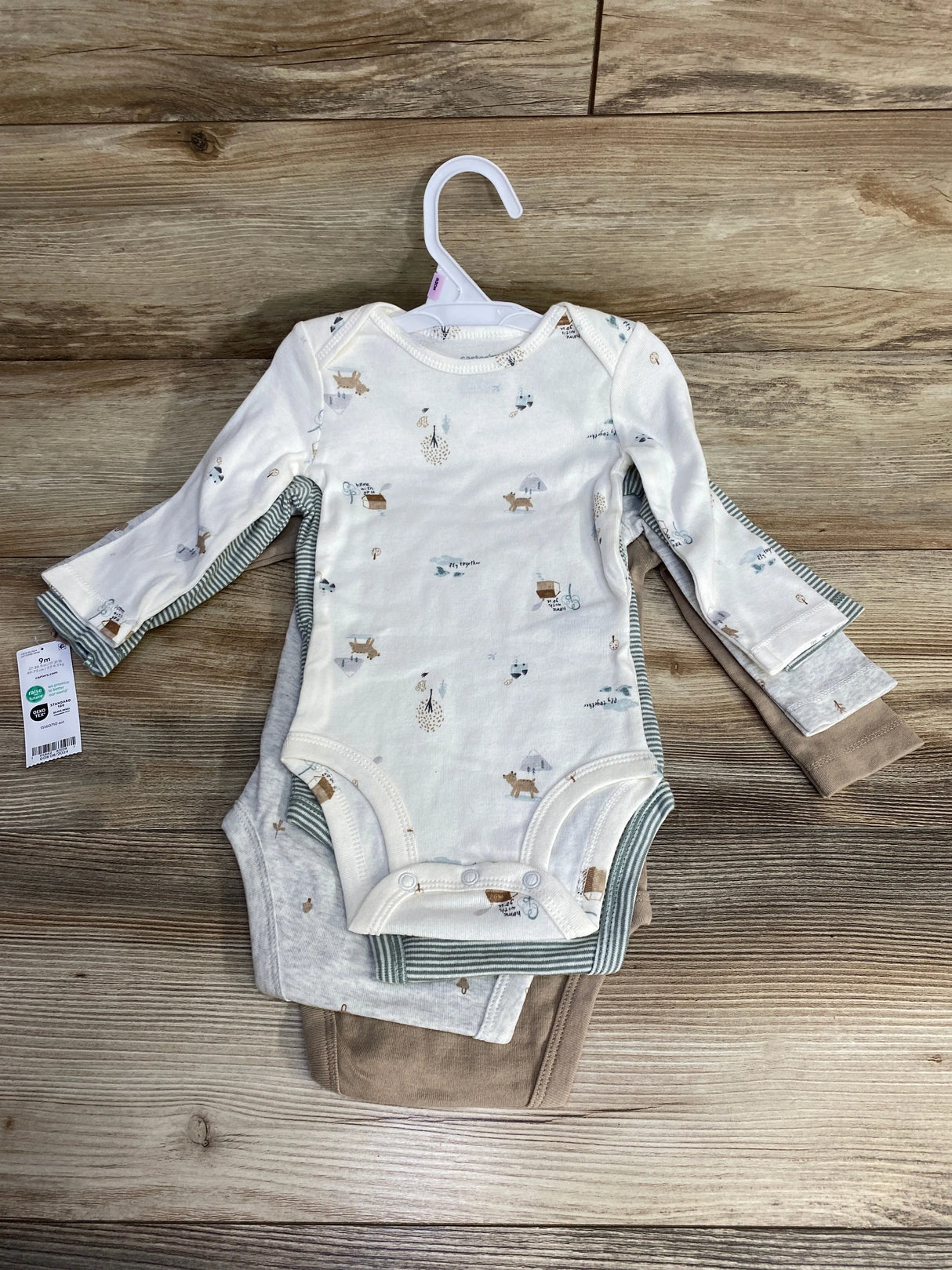 NEW Carter's 4pk Long Sleeve Bodysuits Brown sz 9m