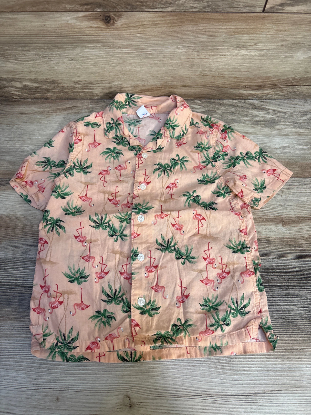 Old Navy Flamingo Print Button Up Shirt Coral sz 5T