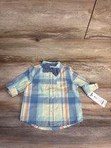 OshKosh B'gosh 12M plaid button-down shirt with bow tie, baby boys' long sleeve top on wood floor