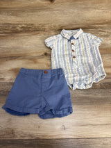 Caribbean Joe 2pc Striped Bodysuit & Shorts Set White sz 6-9m