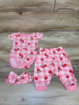 Milkberry 3pc Bamboo Bodysuit, Pants, & Headband Set Pink sz 0-3m