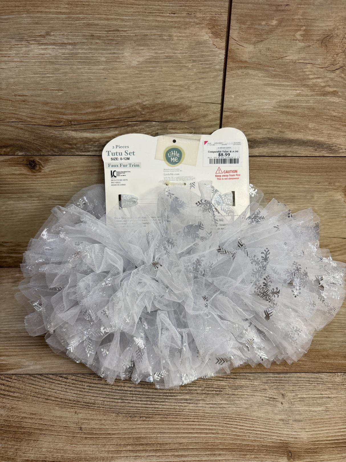 NEW Little Me 2Pc Photo Op Tutu Set Faux Fur Trim Silver Sz 0-12m