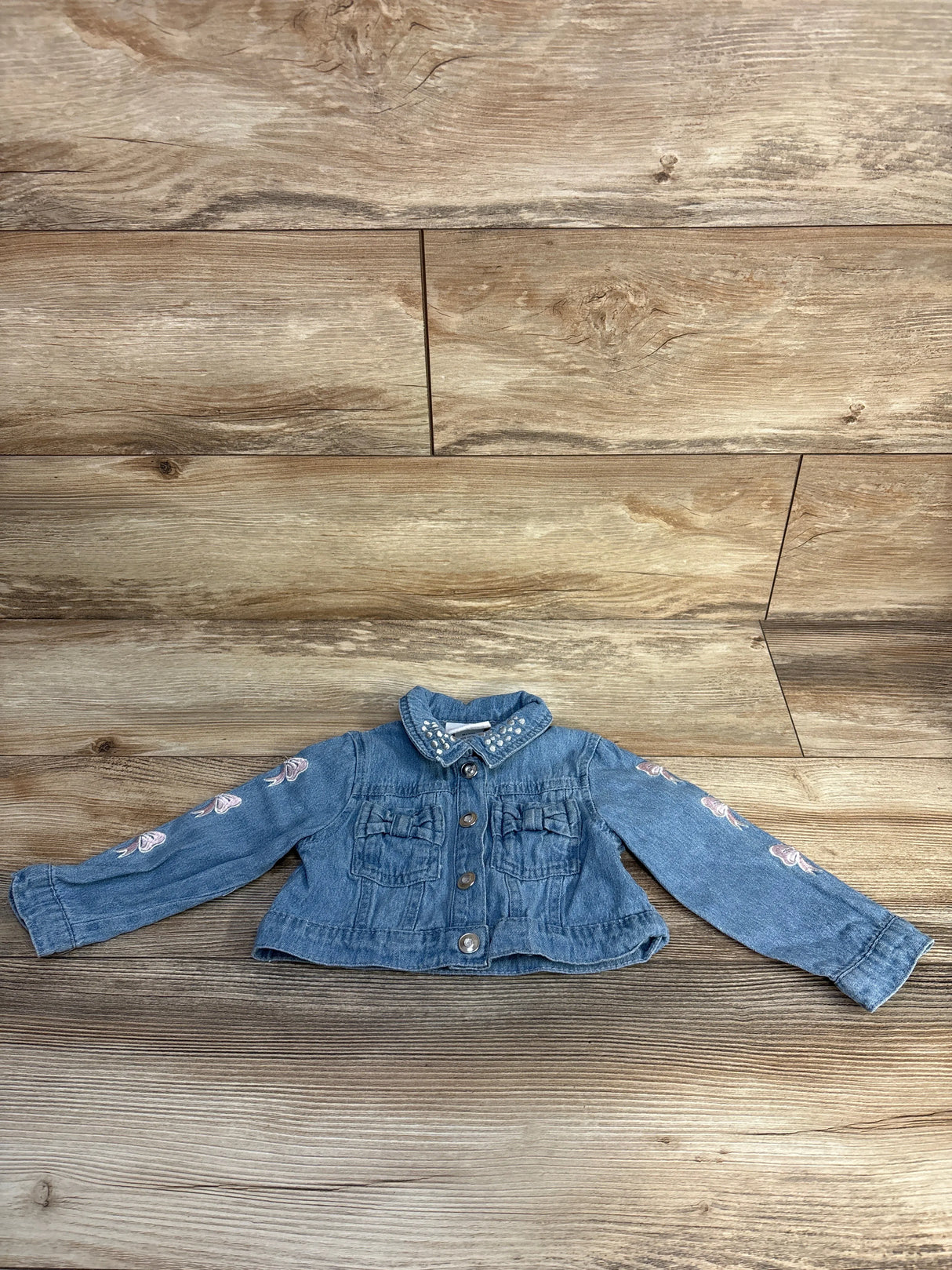 Little Lass Denim Bow Embroidered Jacket sz 18m