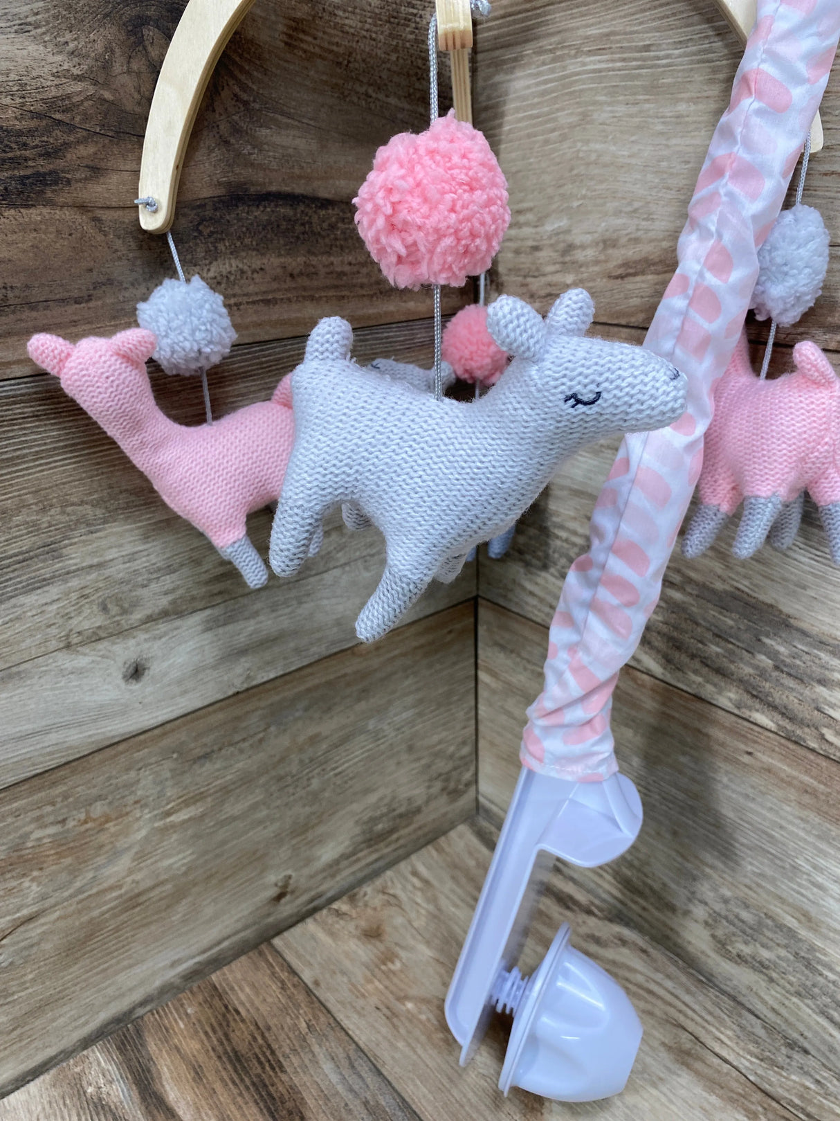 Pink/Grey Crochet Llama Wooden Mobile