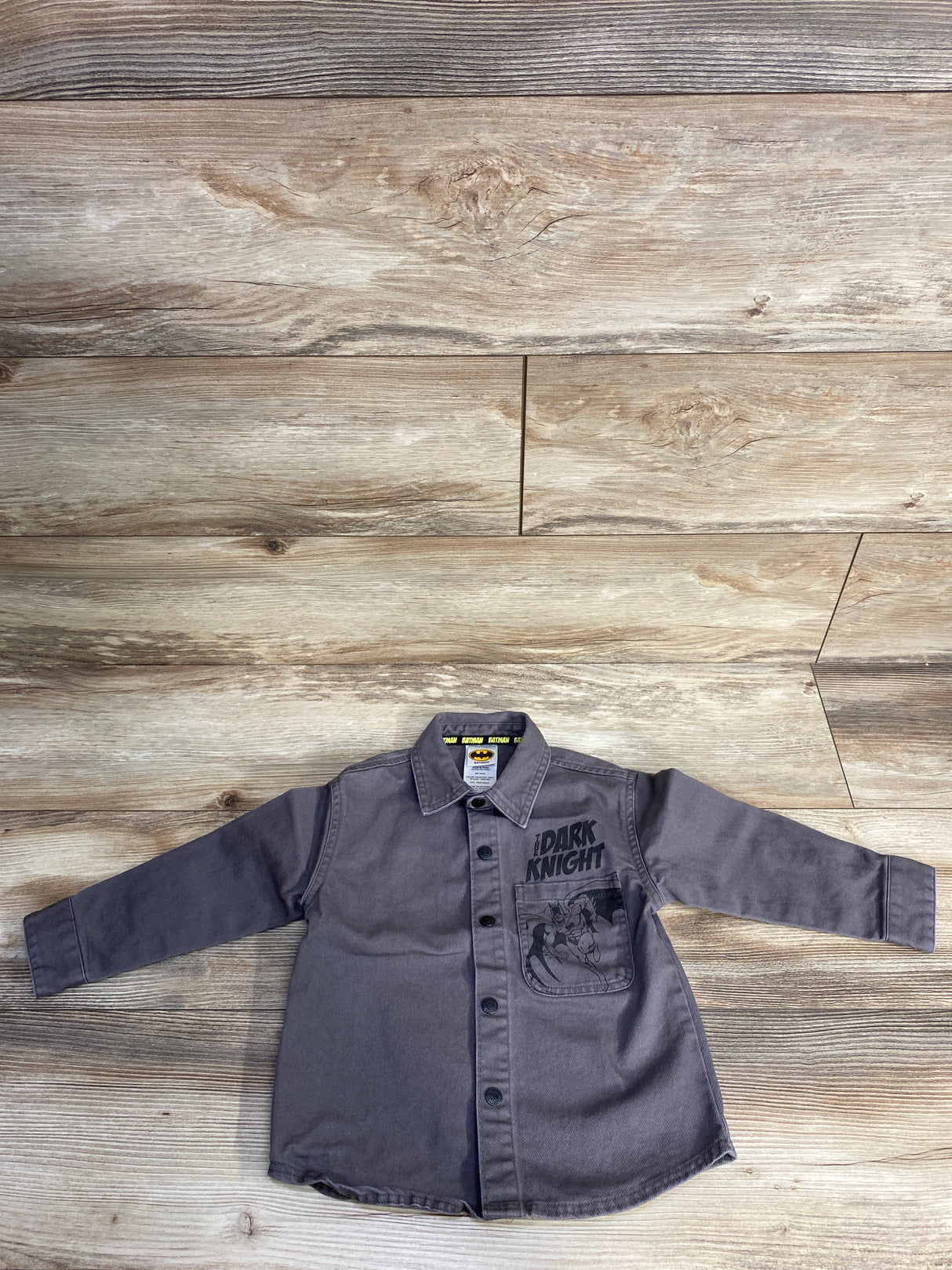 Batman Denim Dark Knight Button Up Shirt Grey sz 3T