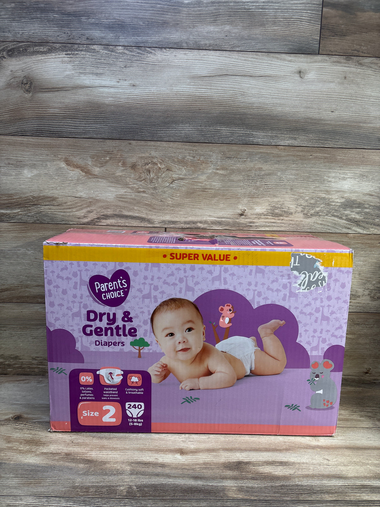 NEW Parent's Choice Dry & Gentle Diapers Size 2 240ct.
