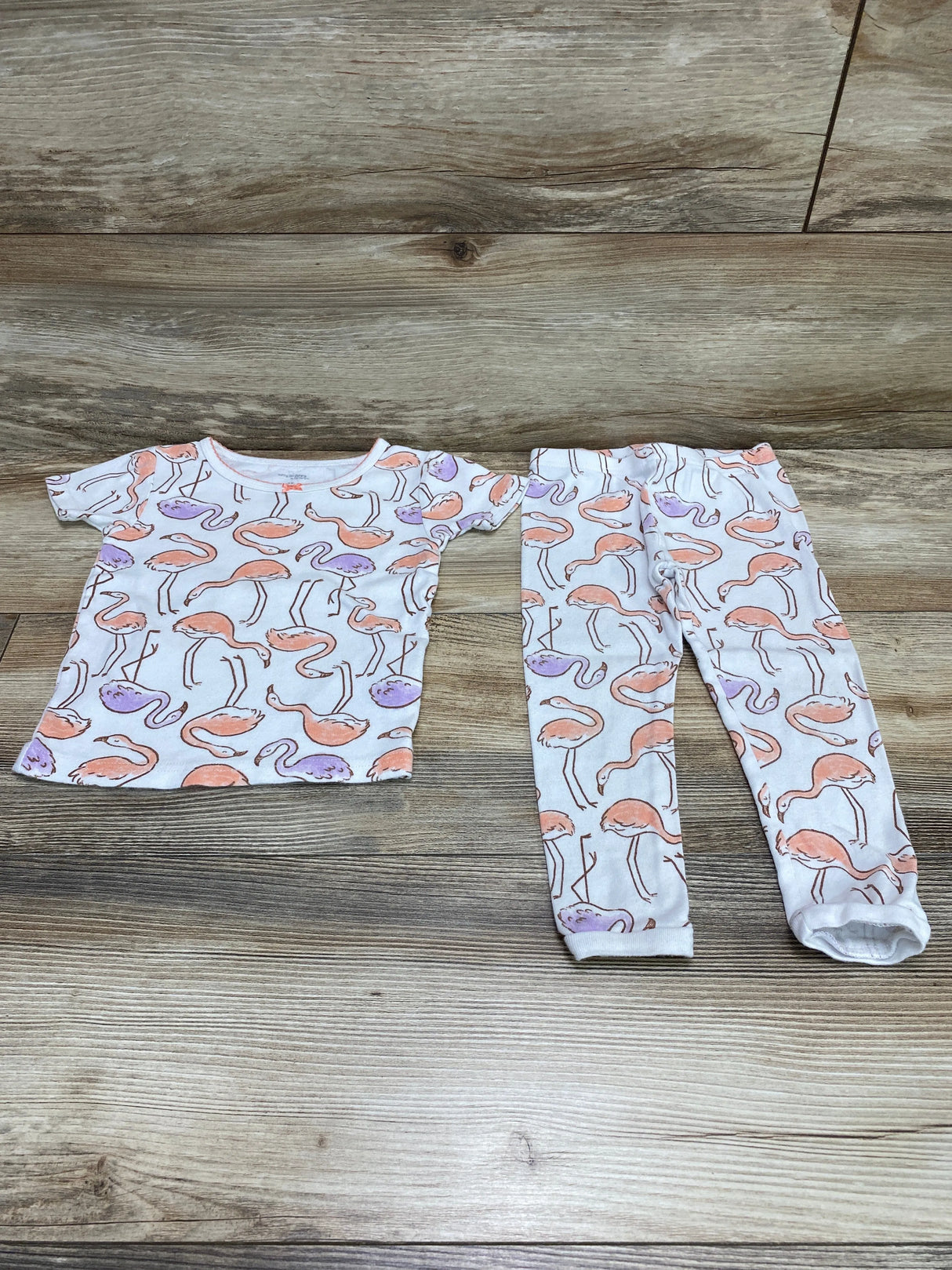 Simple Joys 2pc Flamingo Print Pajama Set White sz 2T