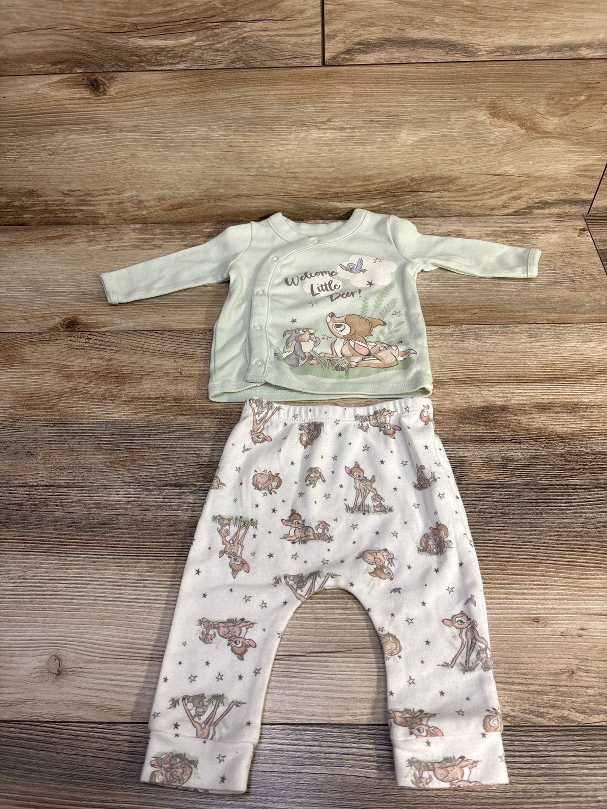 Disney Baby 2pc Bambi Kimono Shirt & Pants Set Green sz 0/3m