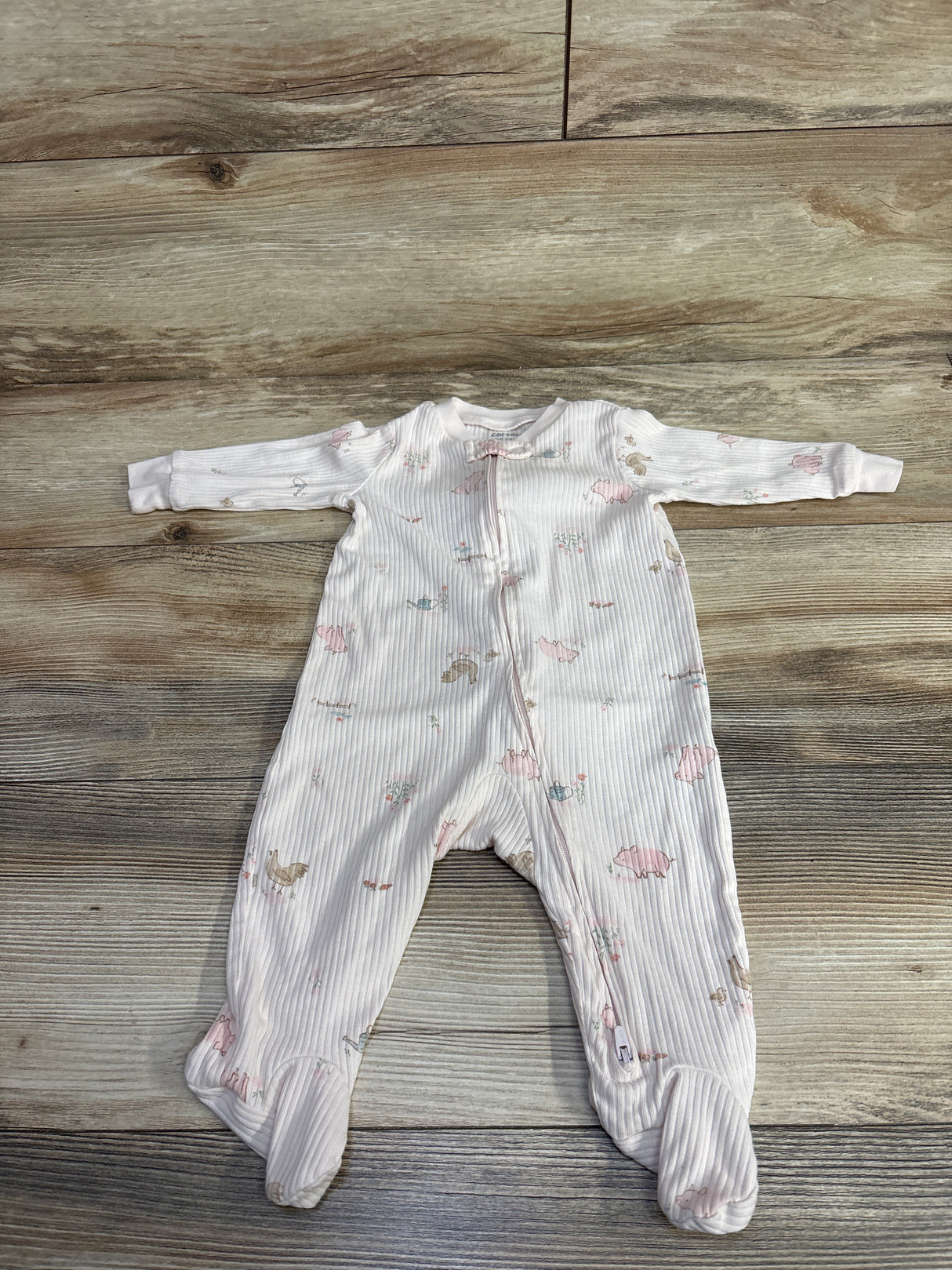 Just One You Pig Print Ribbed Sleeper Pink sz 6m