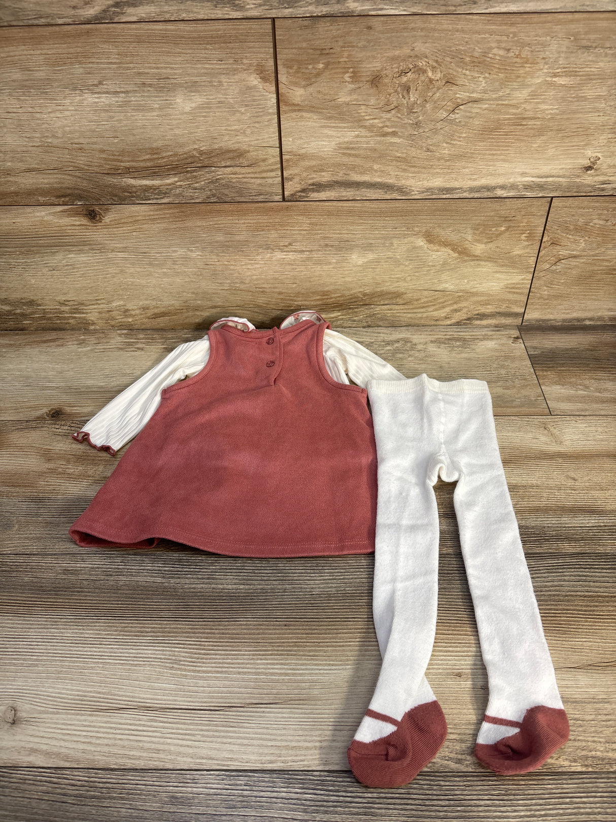 Tahari 3pc Collared Shirt, Dress, & Tights Set White sz 3/6m