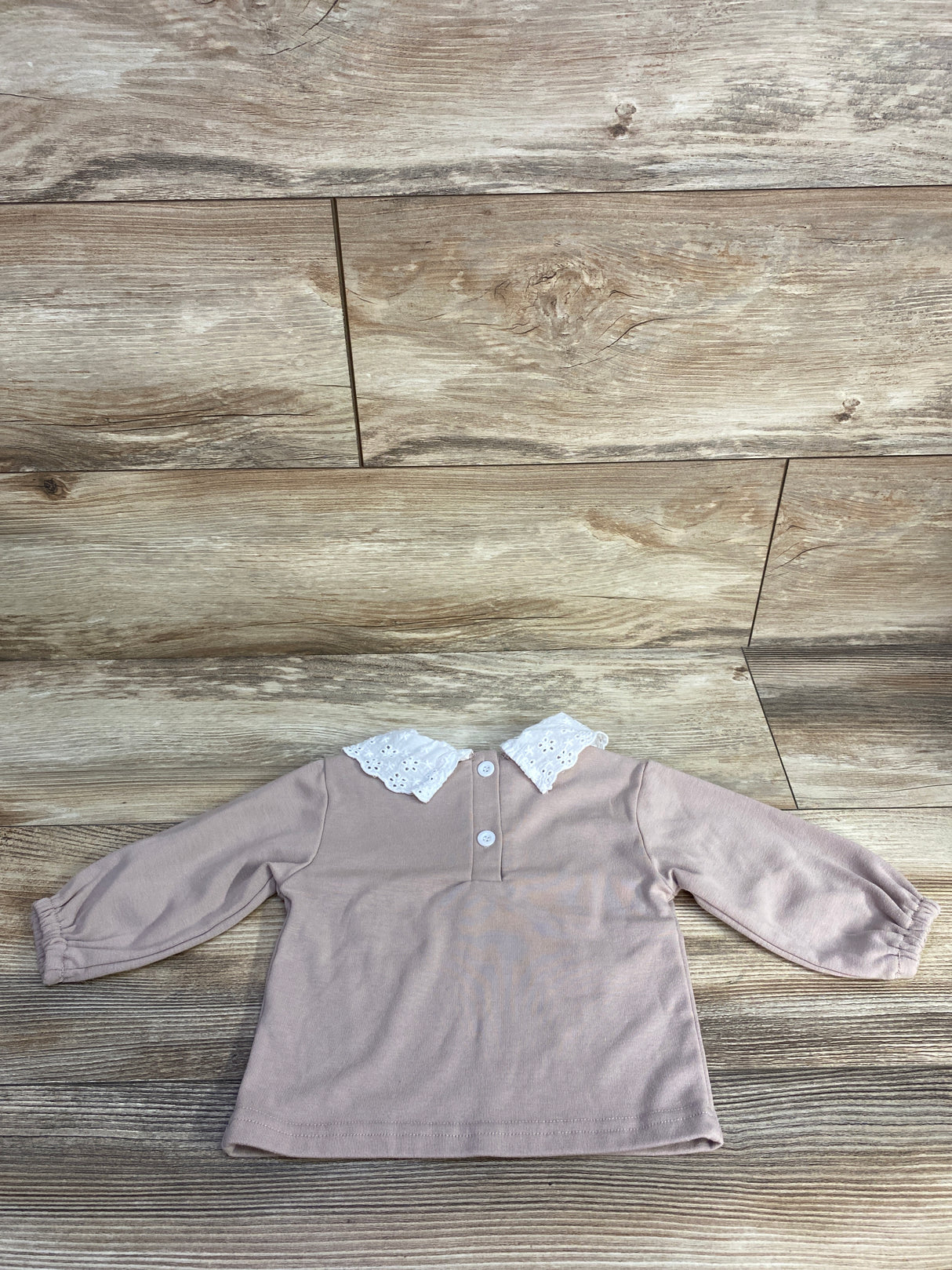 Long Sleeve Eyelet Trim Collar Shirt Taupe sz 9-12m