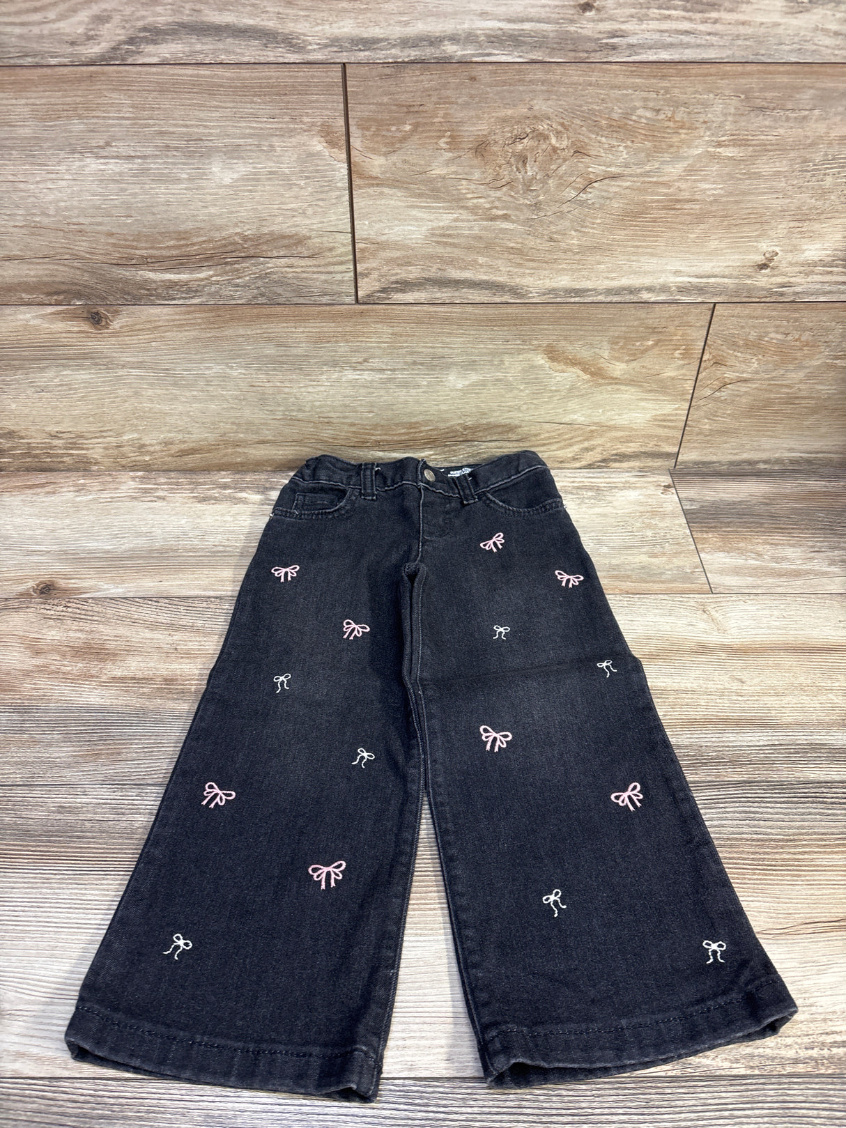 Cat & Jack Embroidered Bow Wide Leg Jeans Black sz 4T