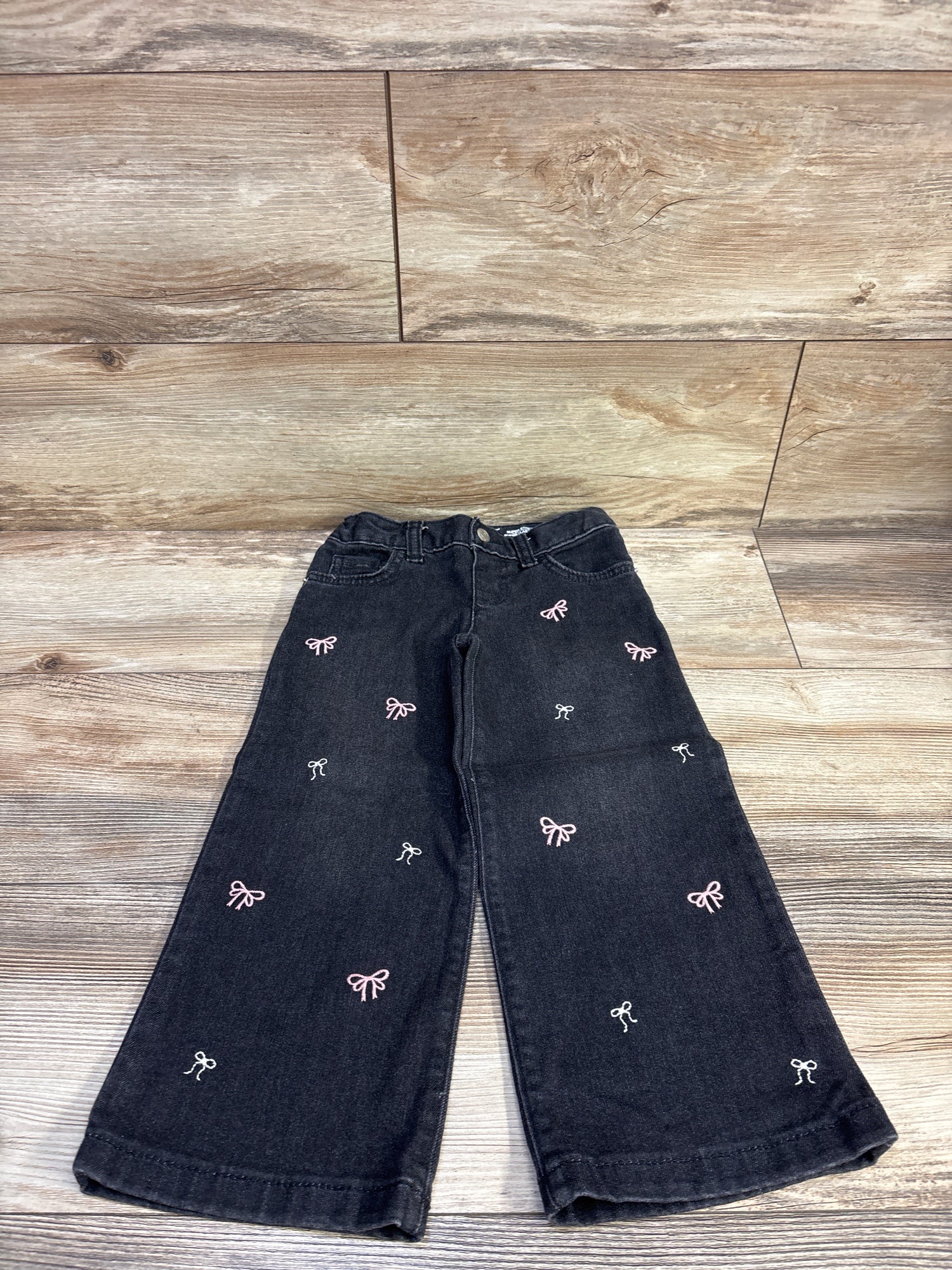Cat & Jack Embroidered Bow Wide Leg Jeans Black sz 4T