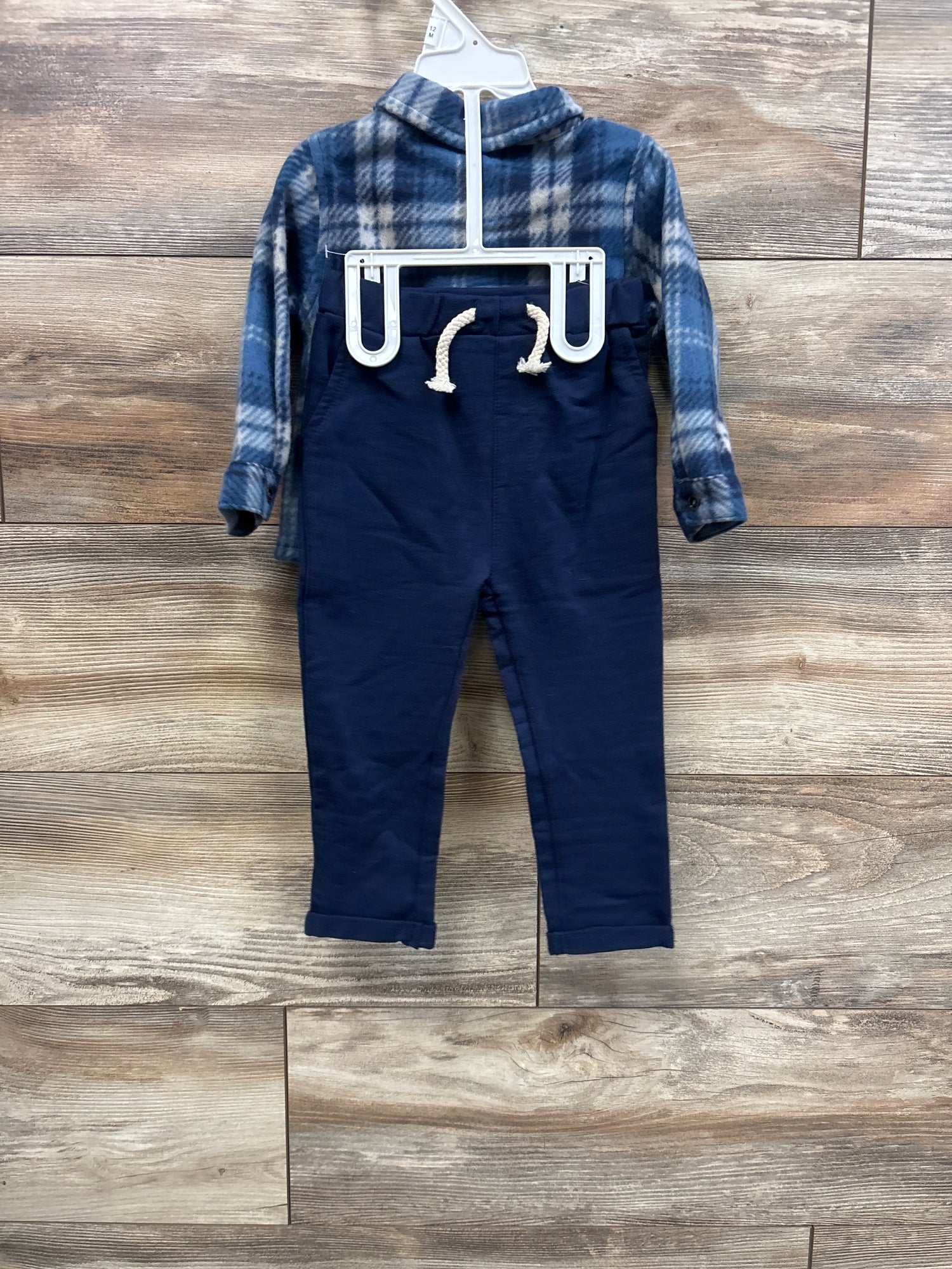 NEW Bon Bebe 2pc Fleece Shacket & Pants Set Blue sz 12m