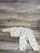 Cream baby waffle pajama set with gingerbread men print, soft sleepwear for infants