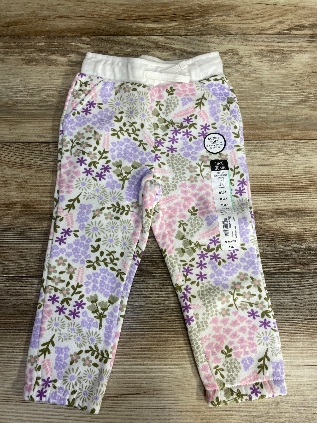 NEW Okie Dokie Fleece Floral Jogger Pant sz 18m