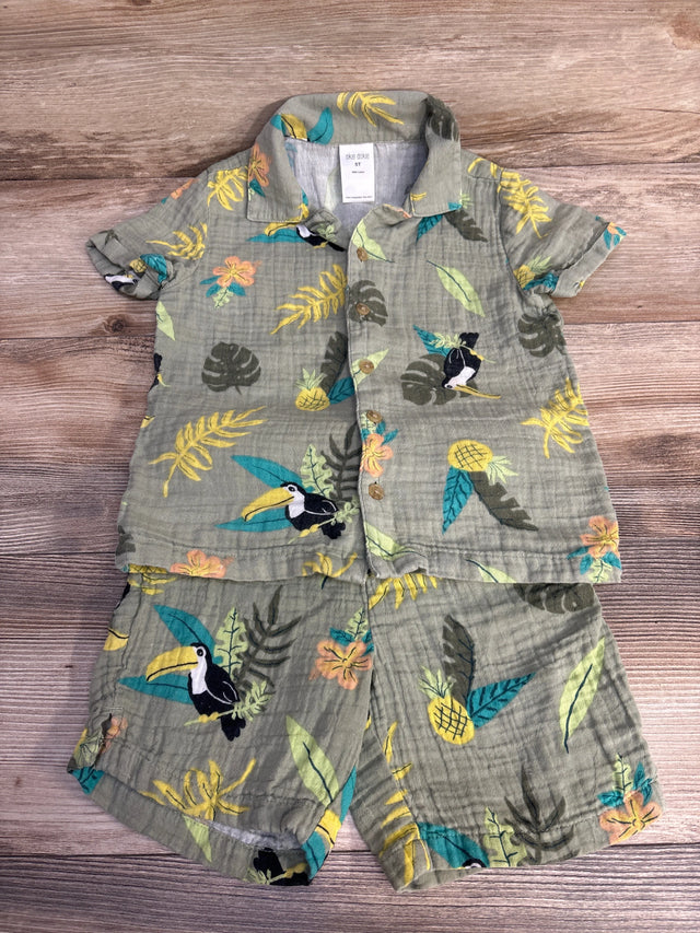 Okie Dokie 2pc Button Up Shirt & Shorts Green sz 5T - Me n Mommy To Be