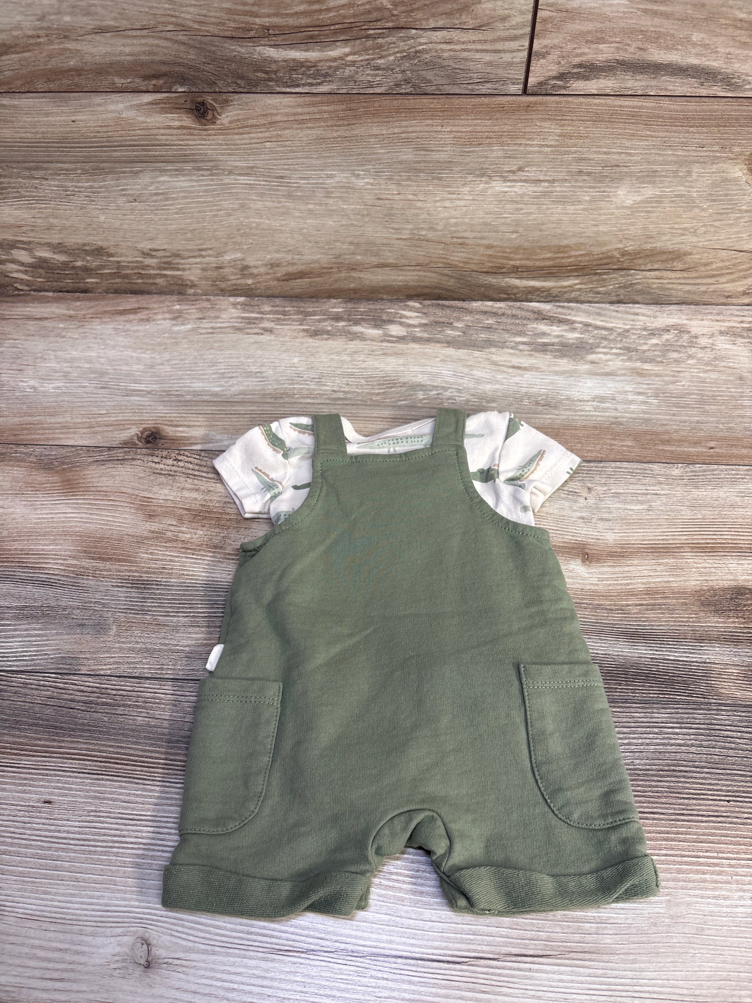 Rabbit + Bear Organic 2pc Alligator Shortall Set Cream sz 0-3m