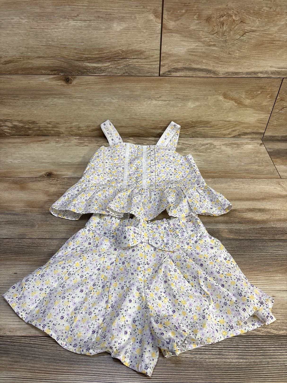 Janie & Jack 2pc Ditsy Floral Pintuck Tank Top & Shorts Set White sz 4T