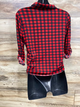 Eden & Oliva Ruched Plaid Flannel Red sz Small