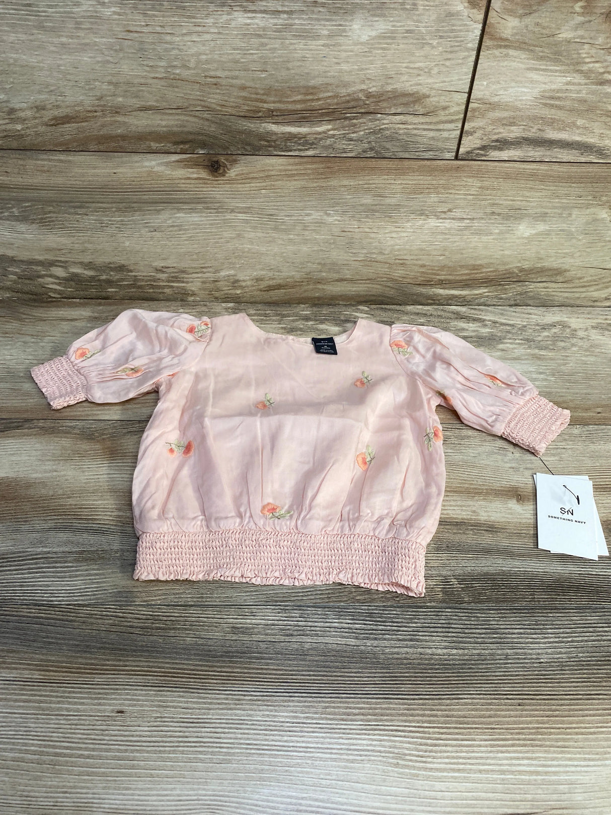 NEW Something Navy Floral Embroidered Top Pink sz 18m