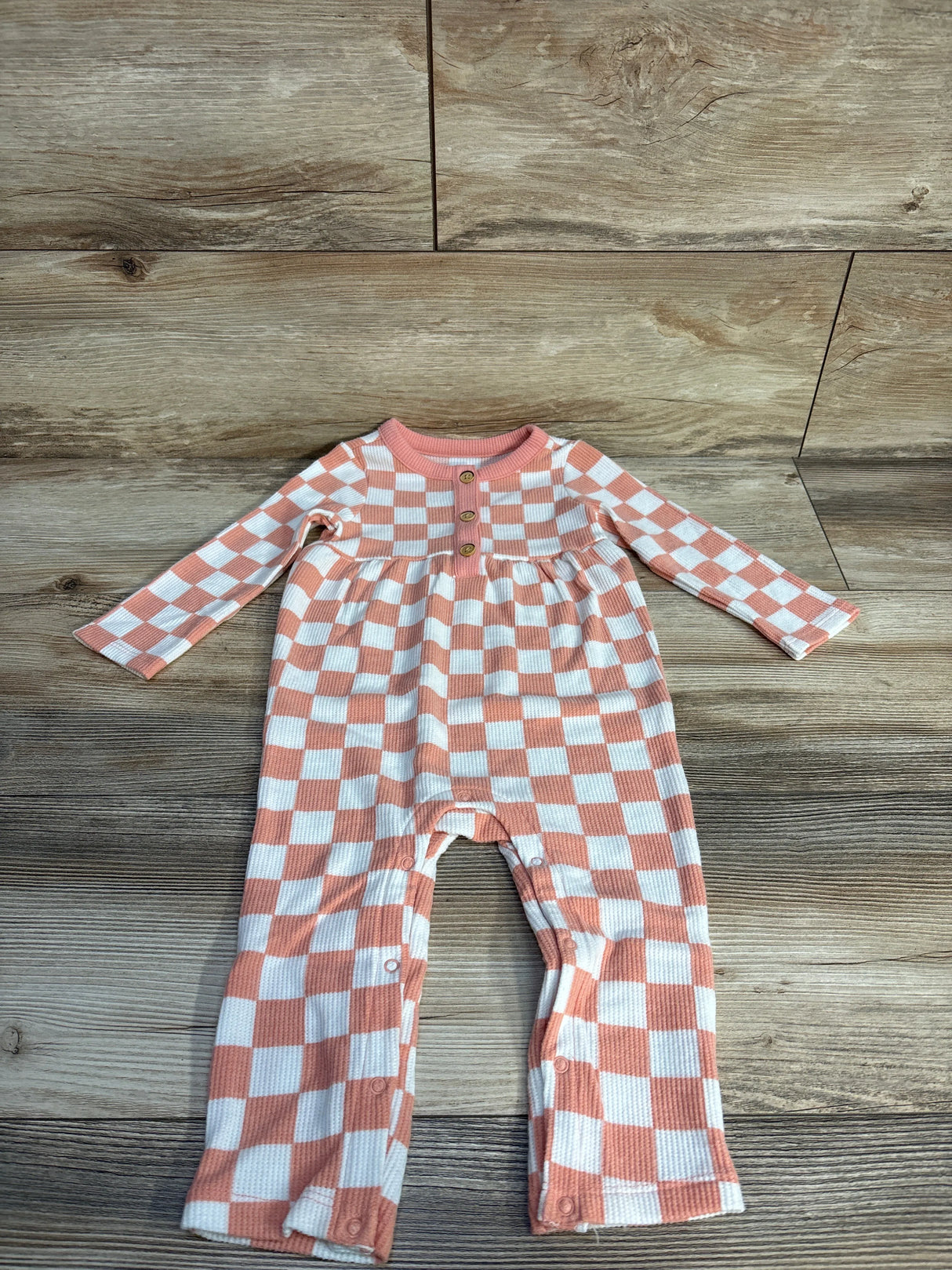 Cat & Jack Thermal Checkered Print Coverall Pink sz 12m