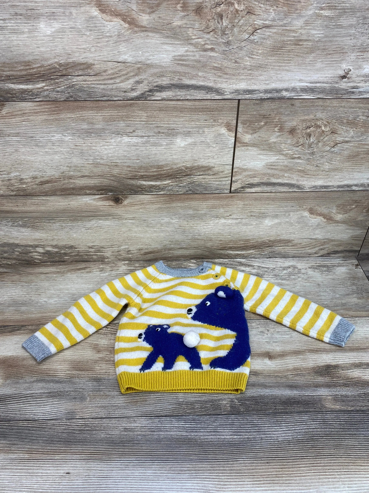 Baby Boden Stripe Bear Sweater Yellow sz 12-18m