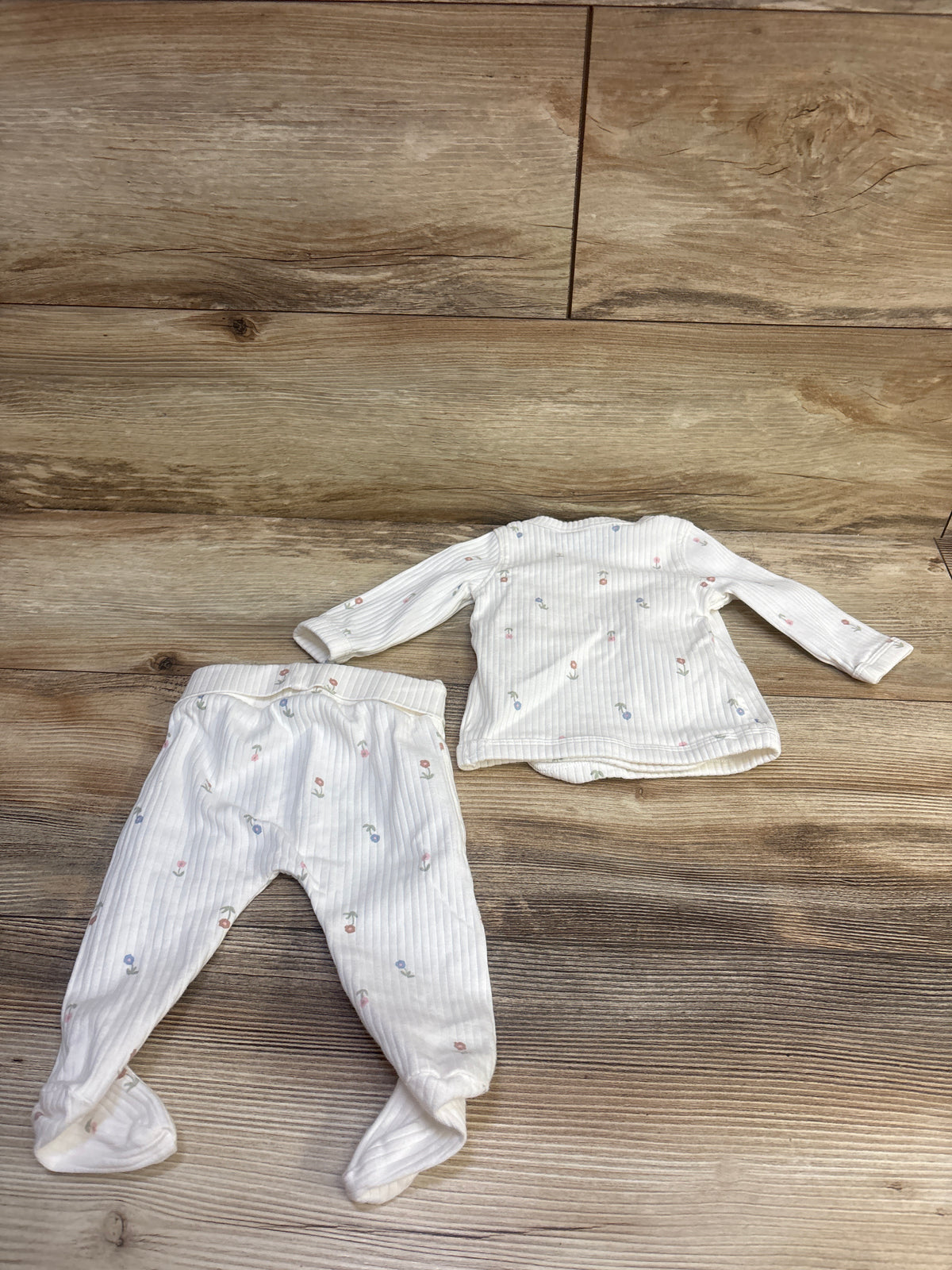 Just One You 2pc Ribbed Kimono Shirt & Footed Pants Set White sz 3m