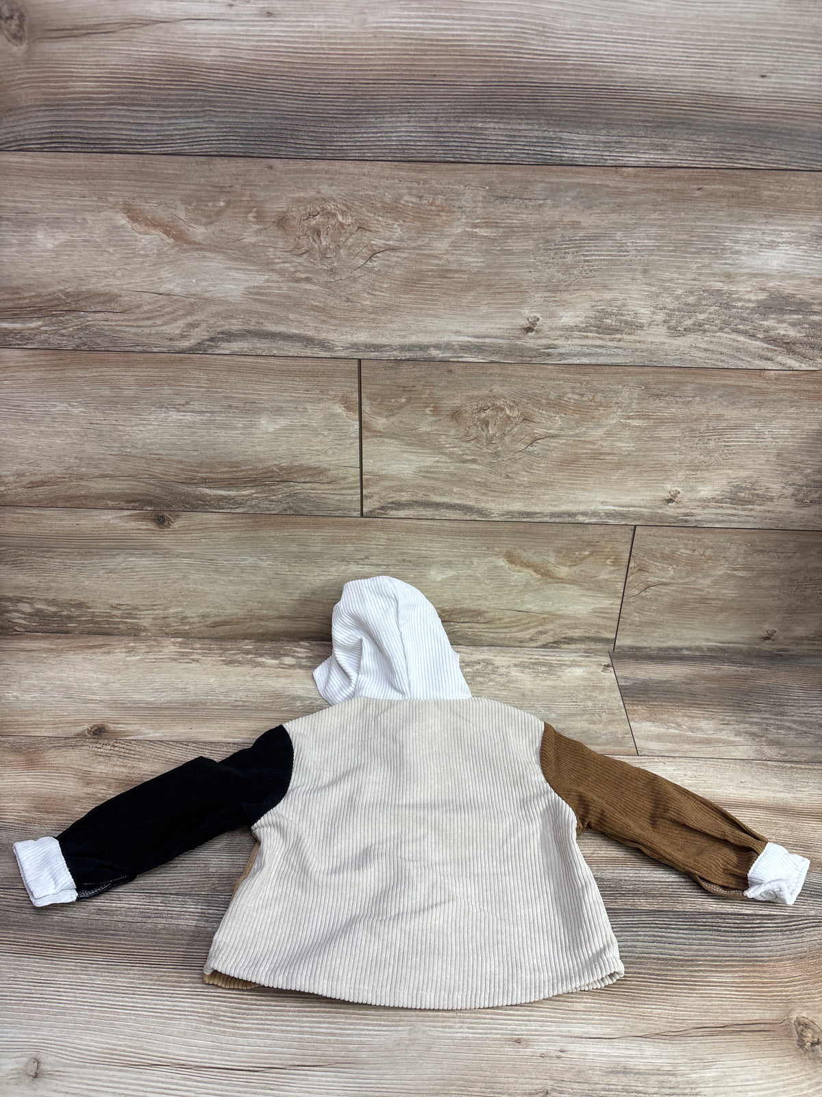 Shein Corduroy Button-Up Hooded Sweatshirt Beige sz 12-18m