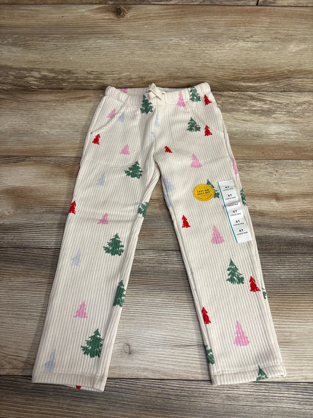 NEW Cat & Jack Ribbed Christmas Tree Jogger Set Cream sz 4T