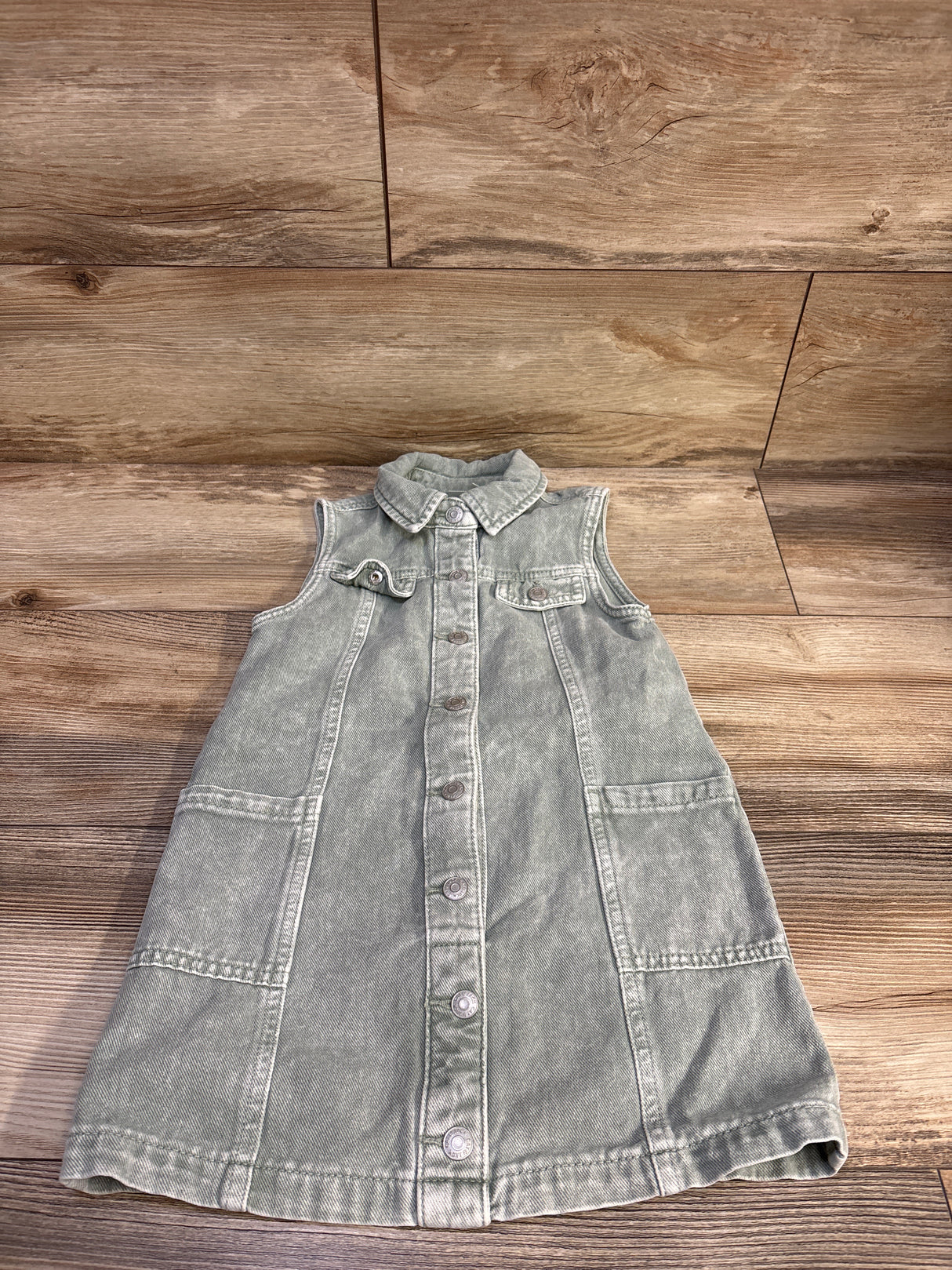 Cat & Jack Sleeveless Button Front Denim Dress Green sz 4T