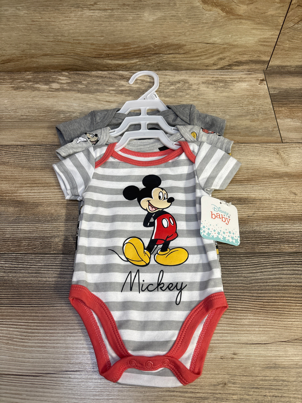NEW Disney Baby 3pk Mickey Mouse Bodysuits Grey sz 0-3m