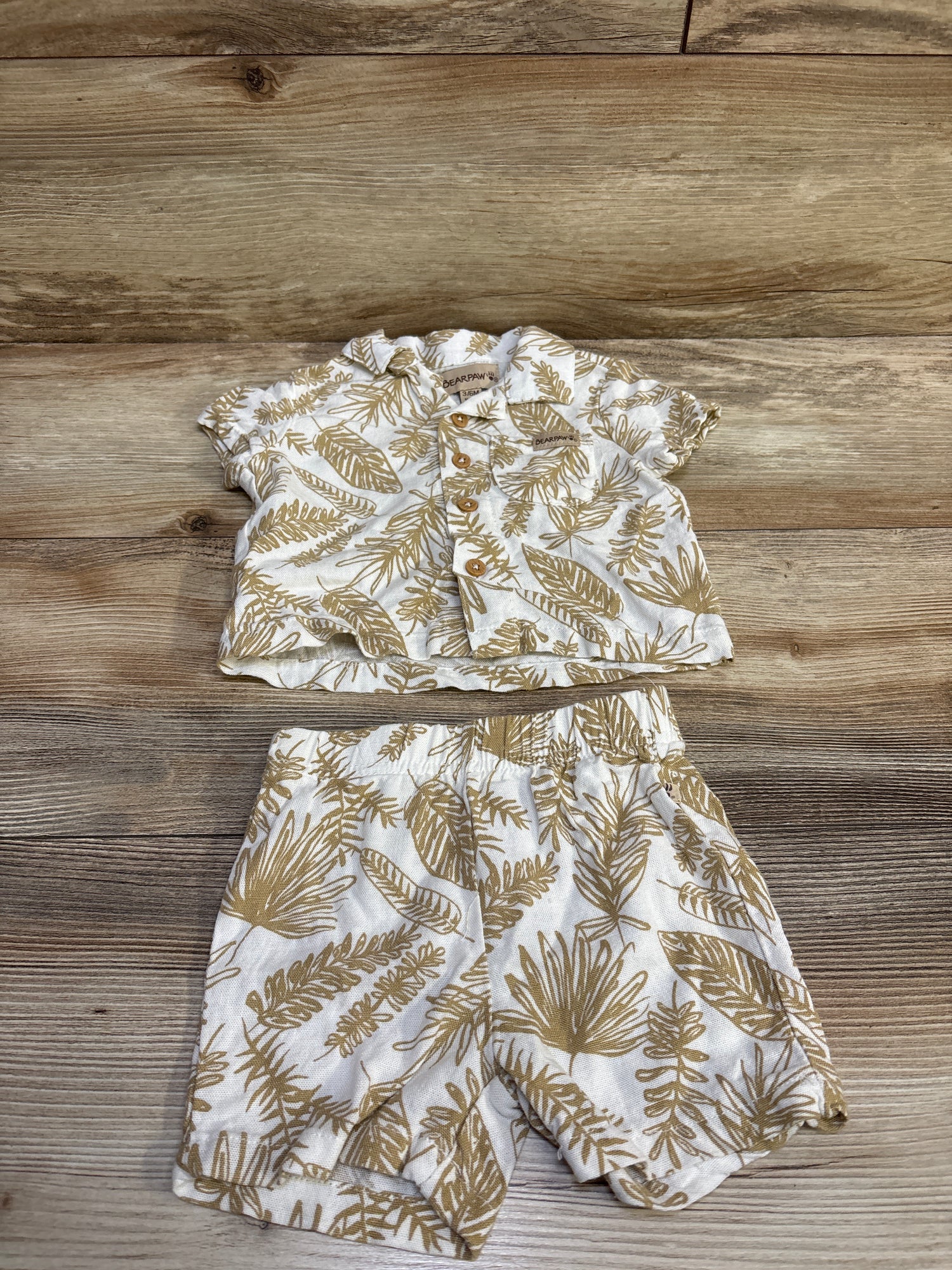 Bearpaw 2pc Rayon/Linen Blend Button-Up Shirt & Shorts Set White sz 3/6m