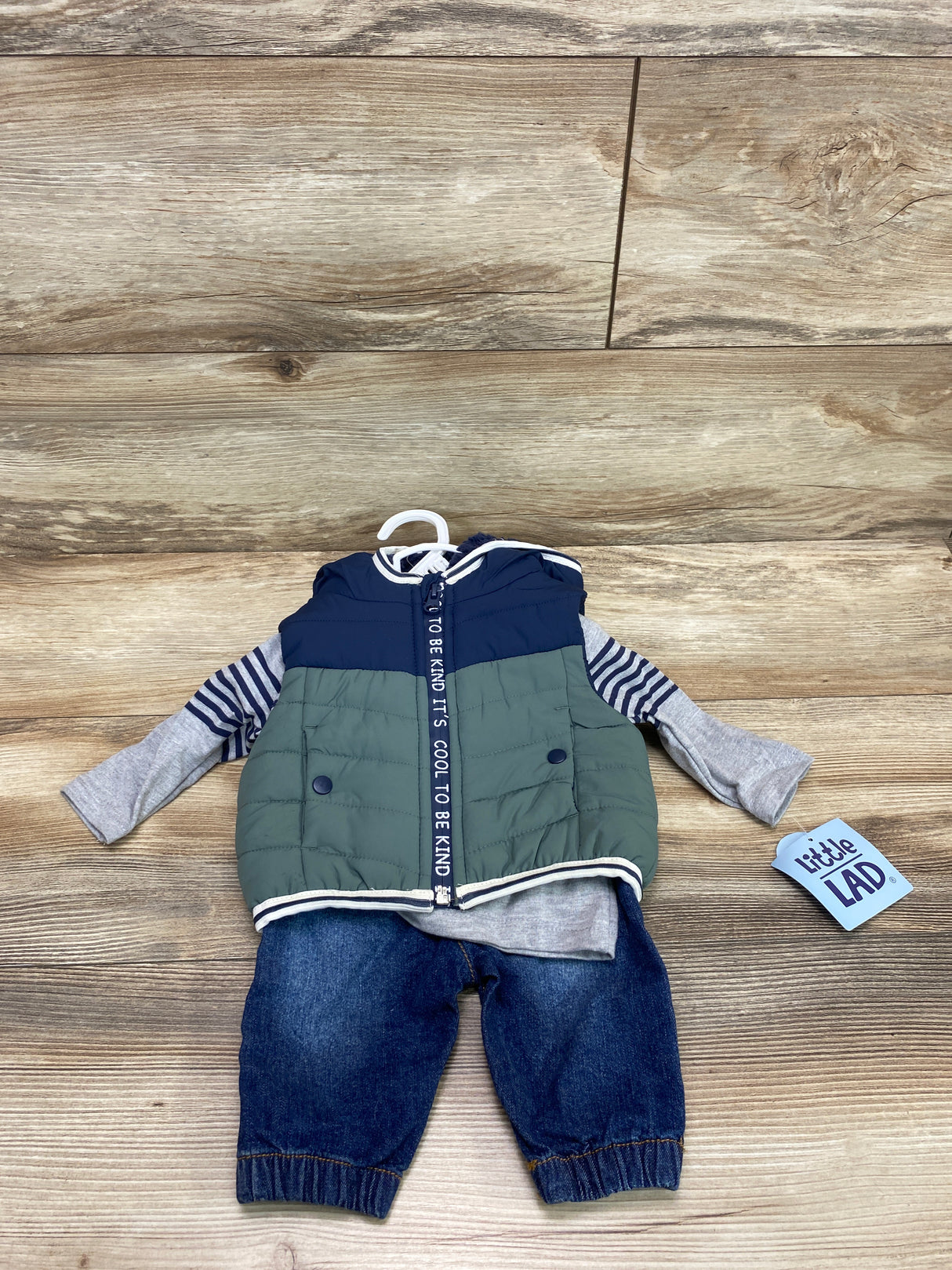 NEW Little Lad 3pc Hooded Vest Set Grey/Navy sz 0-3m