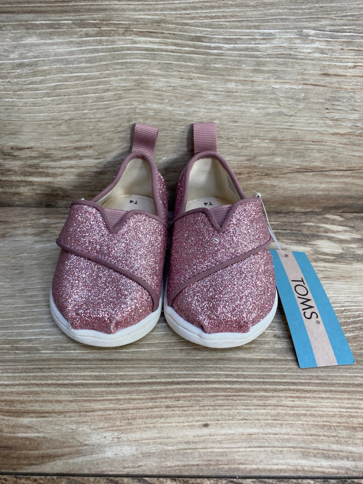 NEW Toms Tiny Alpargata Pink Glitter Sz 4c