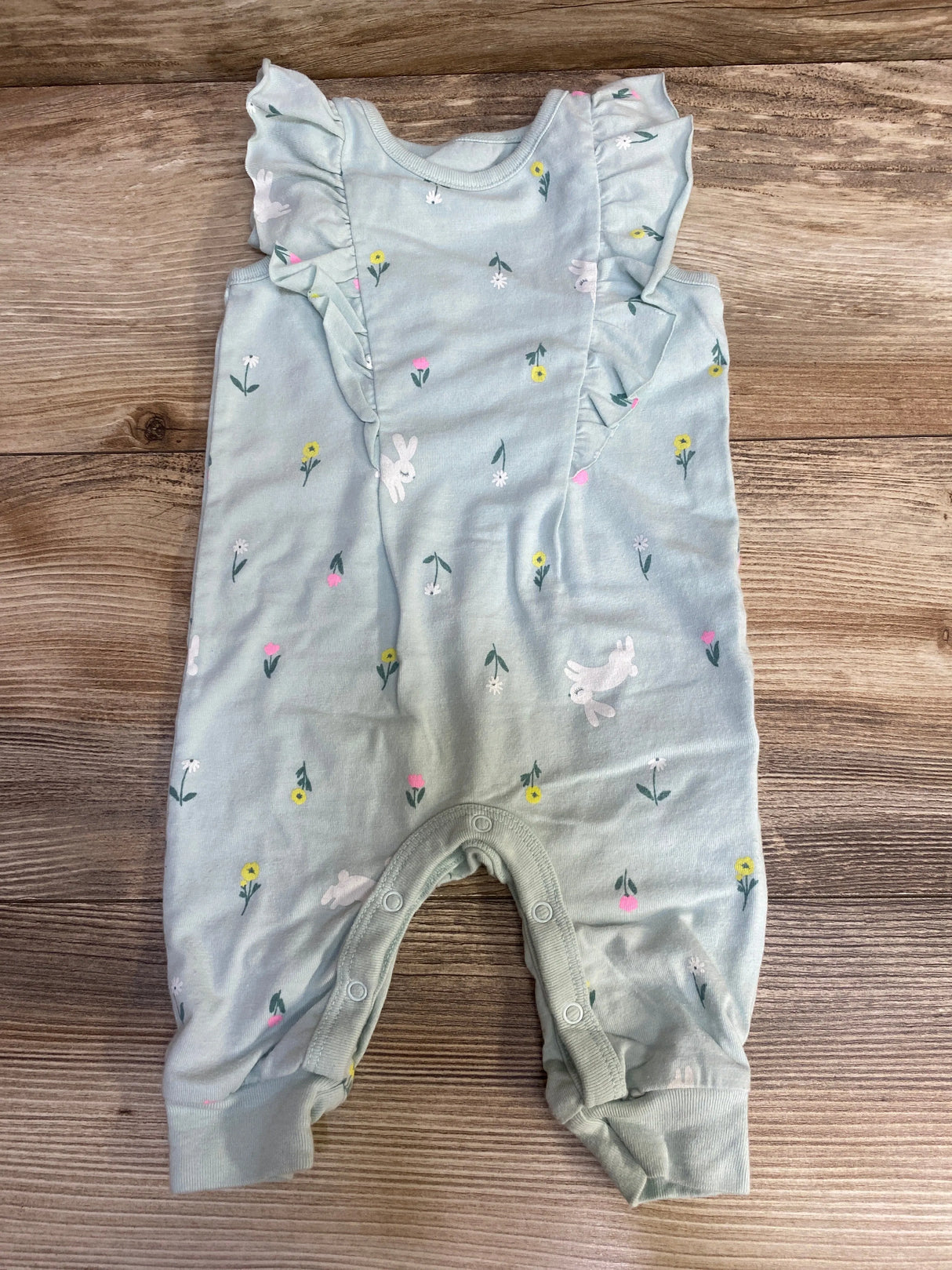 Cat & Jack Ruffle Trim Bunny Print Romper Blue sz 0-3m