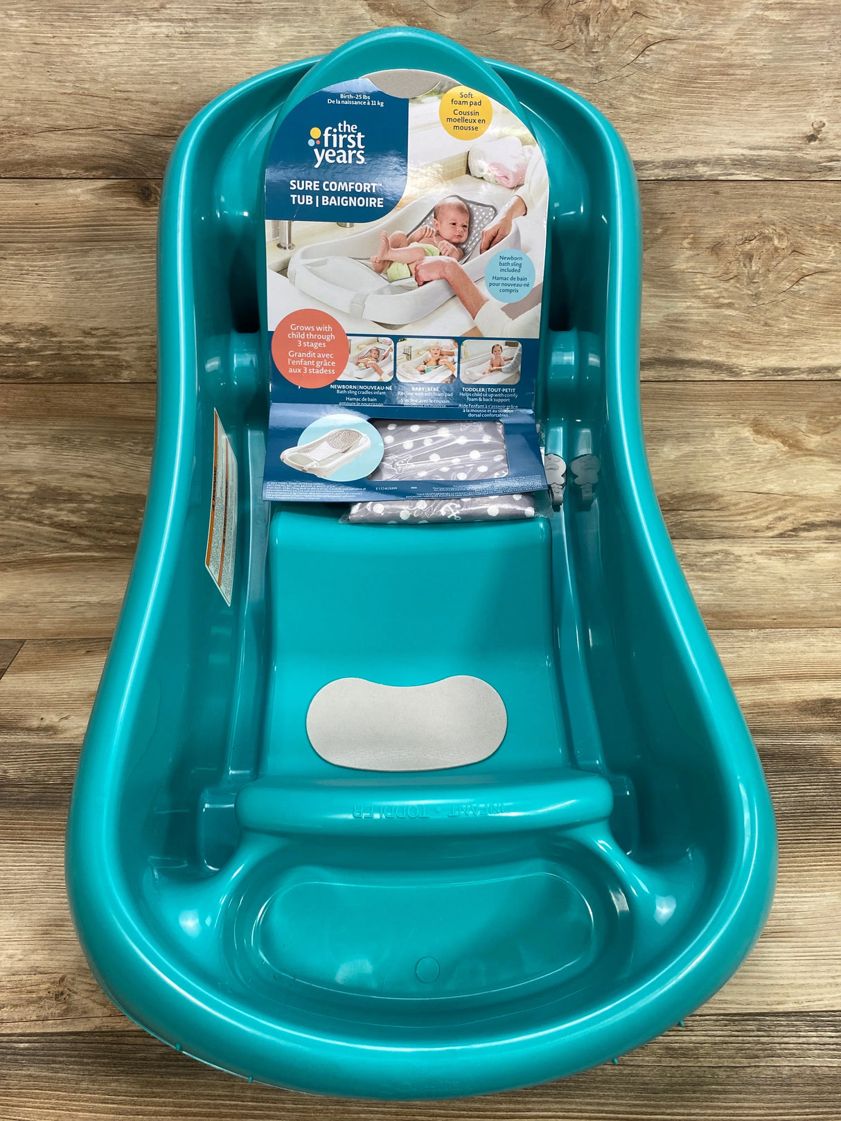 NEW The First Years Sure Comfort Newborn-to-Toddler Tub w/ Sling Teal