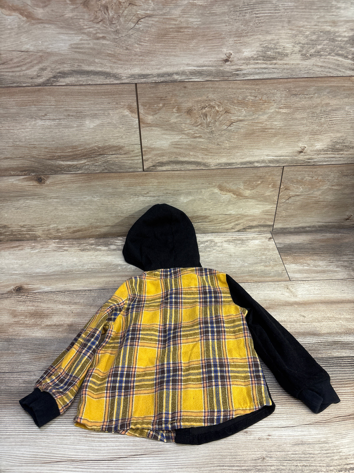 Shein Hooded Button-Up Plaid Shirt Yellow sz 12-18m