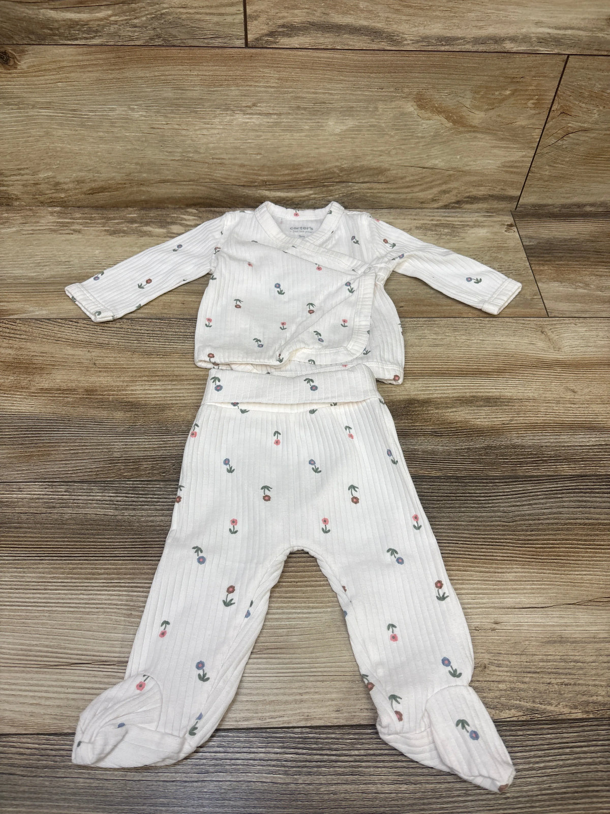 Just One You 2pc Kimono Shirt & Footed Pants Set White sz 3m