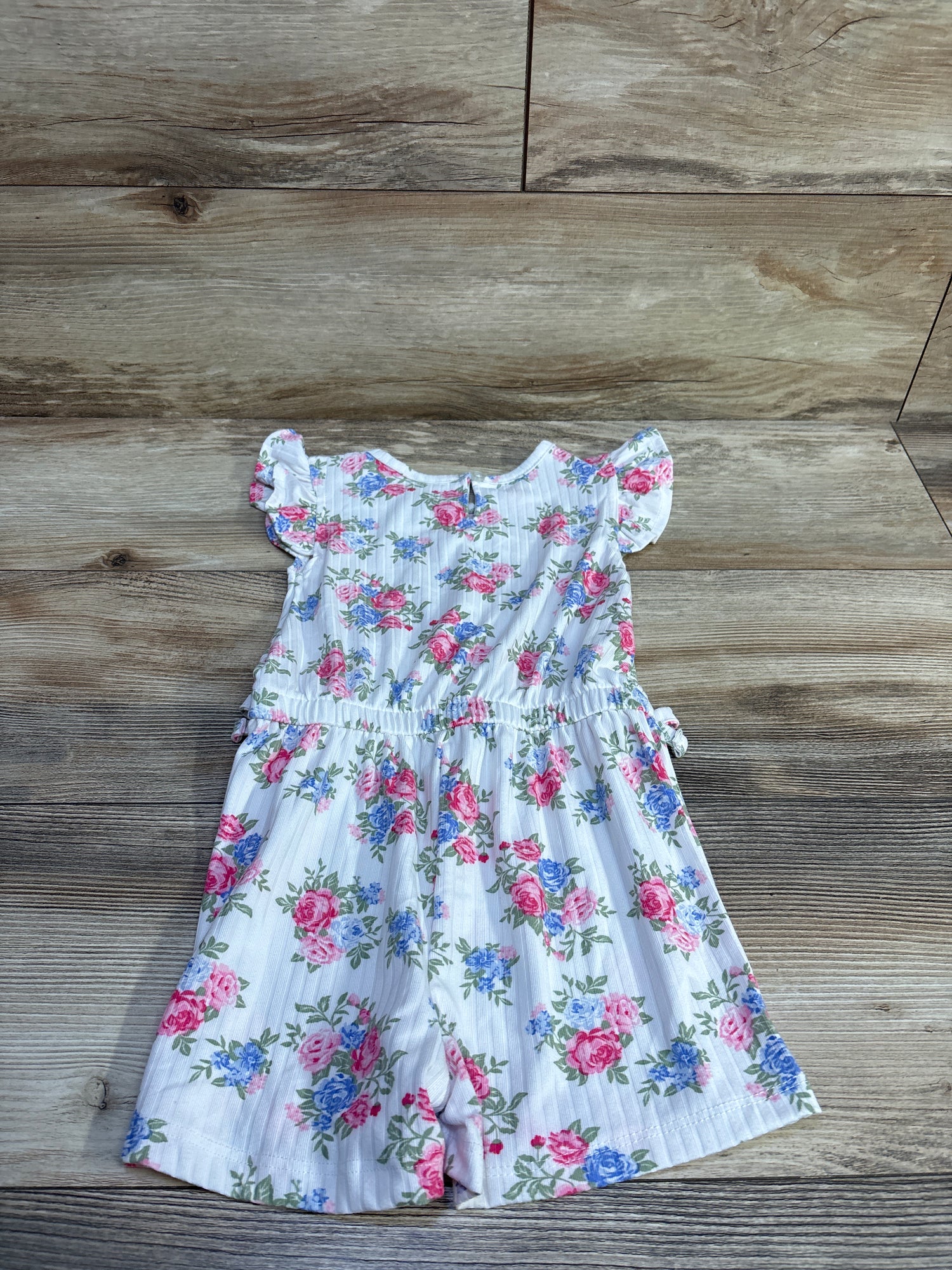 Little Lass Floral Ribbed Shortie Romper White sz 3T