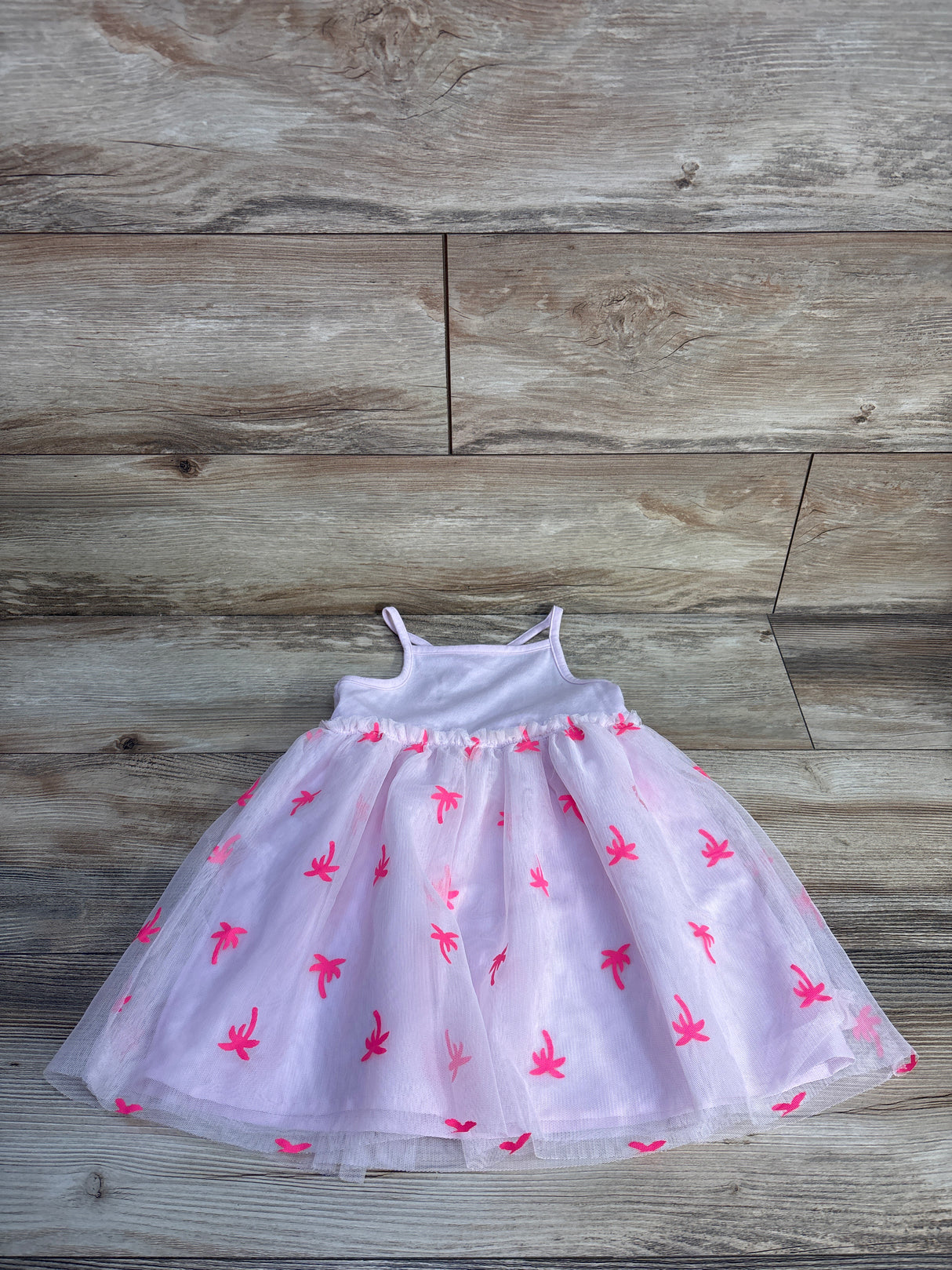 Cat & Jack Palm Tree Tulle Tank Dress Pink sz 3T
