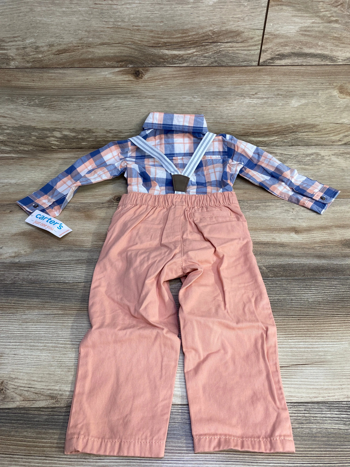 NEW Just One You 4pc Plaid Button-Up Suspender Set Blue sz 18m