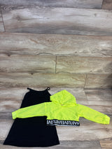 NWOT Shein 2pc Ribbed Tank Dress & Mesh Cropped Hoodie Set Lime Green sz 3/4T