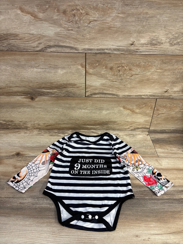 Just Did 9 Months On The Inside Striped Bodysuit Black sz 12-18m - Me n Mommy To Be