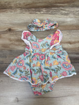 Chick Pea Organic 2pc Gauze Bodysuit Dress & Headband Set Blue sz 0-3m